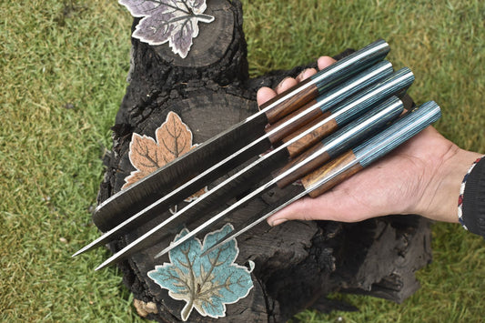 Handmade Chef Knife Set Twist Damascus Steel with Hard Wood Handles – Lot of 5 Hunting Knives