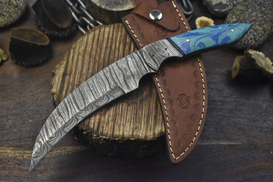 Twist Damascus Skinner Knife with Micarta Handle | Forged Hunting Survival Knife