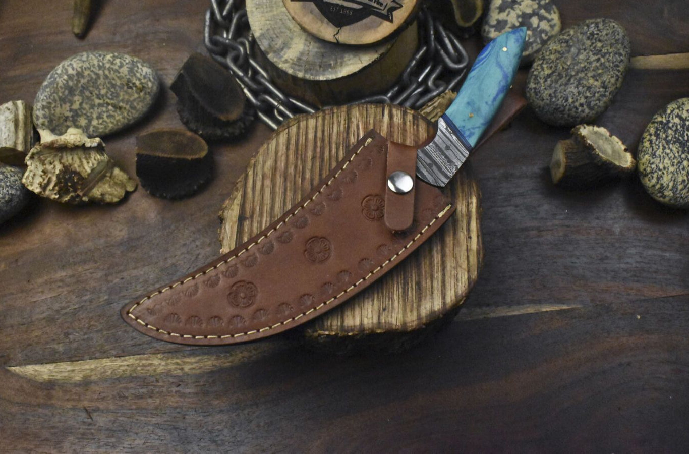 Twist Damascus Skinner Knife with Micarta Handle | Forged Hunting Survival Knife