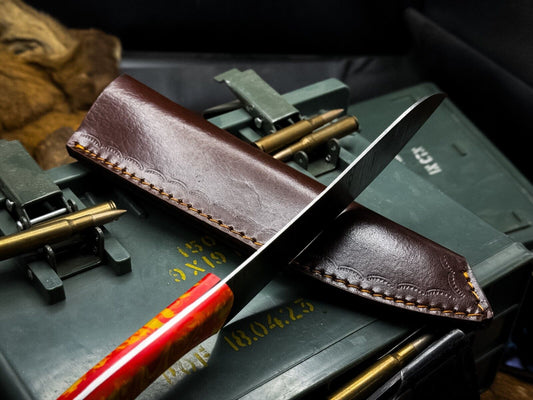 Handmade Damascus Steel Hunting & Kitchen Chef Knife | Resin Handle with Leather Sheath