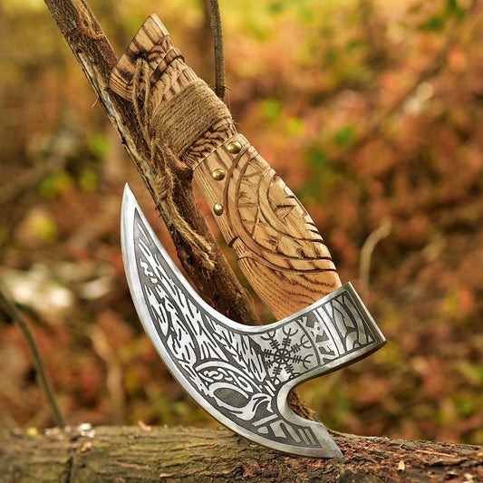 Custom Handmade Forged Carbon Steel Axe – Viking Tactical Hatchet Tomahawk with Cold Steel Axe Head Cane
