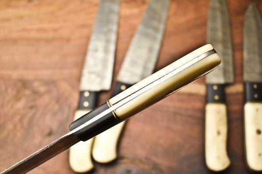 Custom Lot of 5 Handmade Hammered Damascus Steel Blade Chef Knife Set – Full Tang