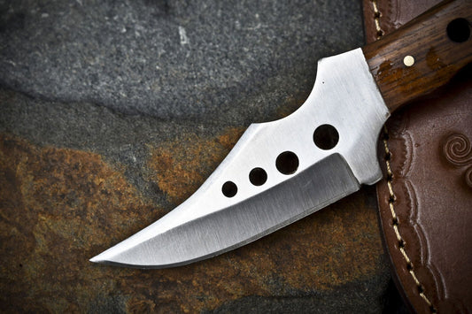 8" Skinner Knife AUS-8 Steel Walnut Wood Handle with Leather Sheath Hunting Veterans Gift