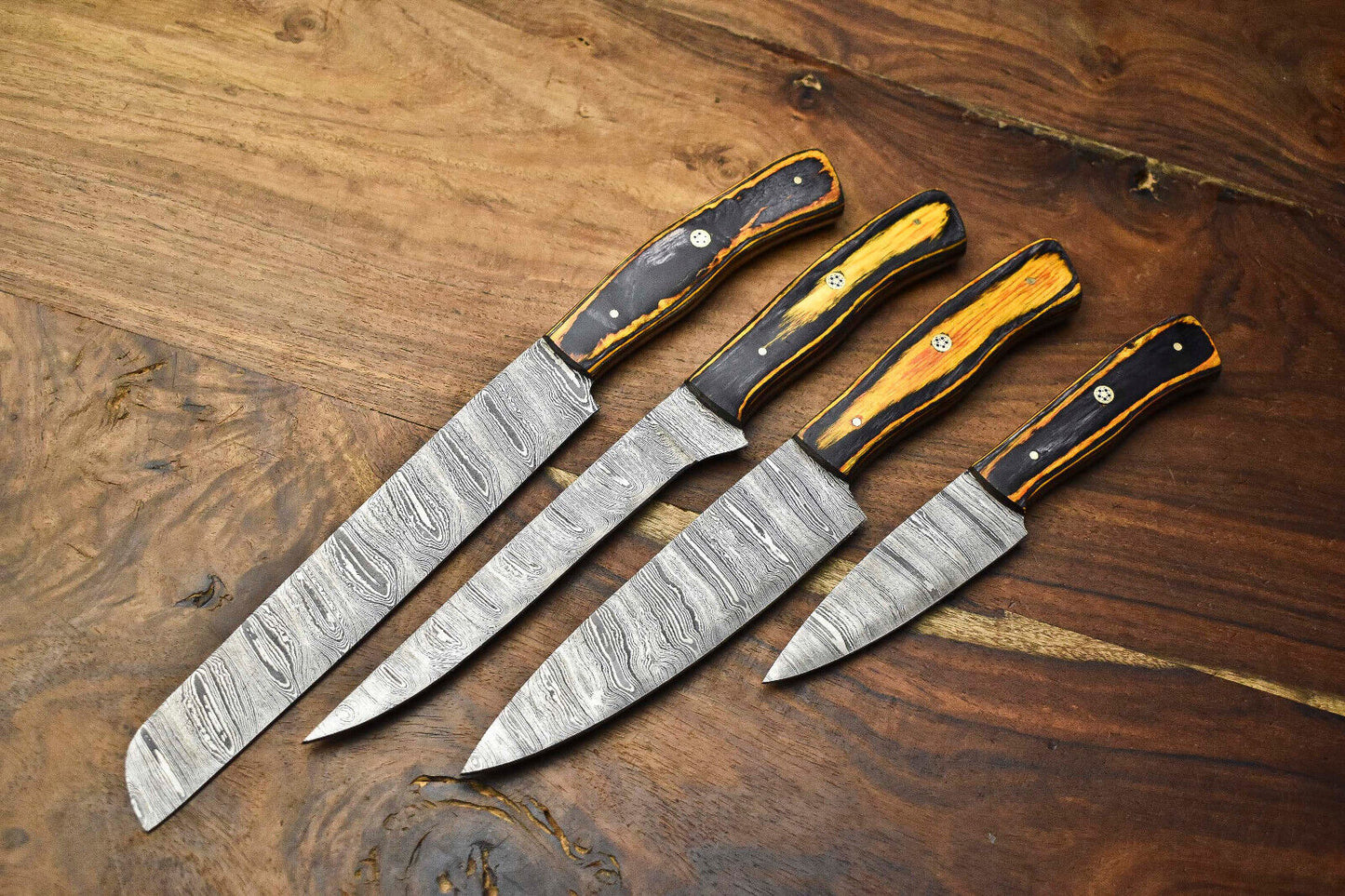 Lot of 4 PCS Custom Handmade Damascus Steel Chef Knife Set – Full Tang Kitchen Knives