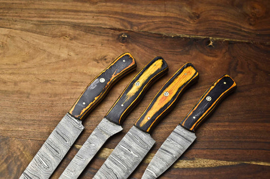Lot of 4 PCS Custom Handmade Damascus Steel Chef Knife Set – Full Tang Kitchen Knives