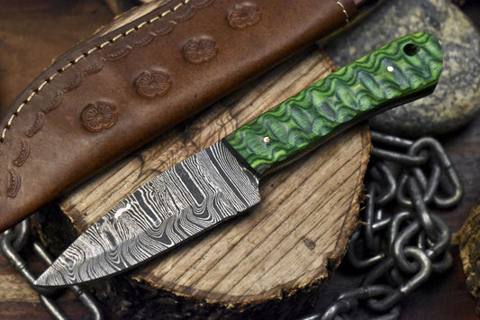 Forged Twist Damascus Skinner Knife with Hard Wood Handle – 8.5 Inch Hunting & Outdoor Gift