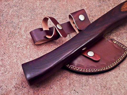 Handmade Damascus Steel Axe | Unique 16-Inch Limited Edition with Natural Wood Handle & Leather Sheath