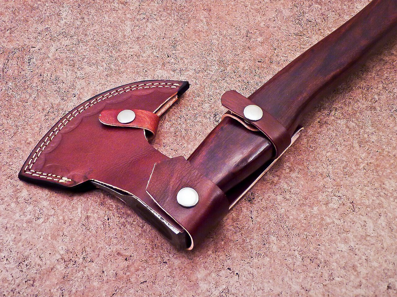Handmade Damascus Steel Axe | Unique 16-Inch Limited Edition with Natural Wood Handle & Leather Sheath