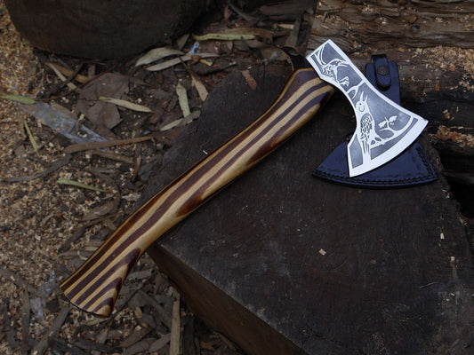 Hand Forged Viking Axe 18 Inch Carbon Steel Tomahawk with Ash Wood Handle and Leather Sheath