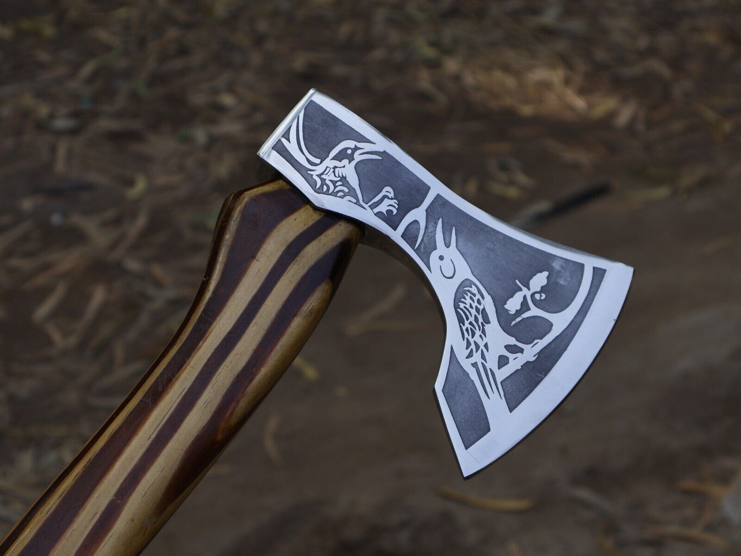 Hand Forged Viking Axe 18 Inch Carbon Steel Tomahawk with Ash Wood Handle and Leather Sheath