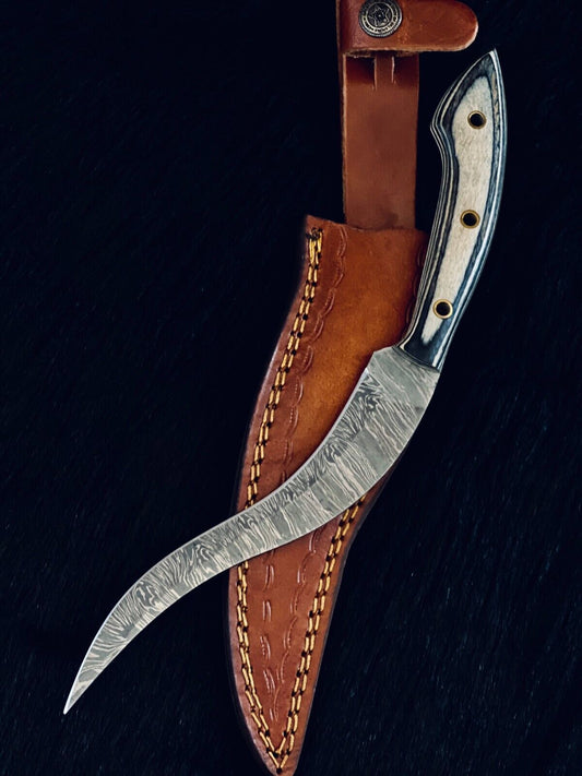 Heritage Forge 11 Inch Fire Damascus Skinner Knife with Camel Bone and Wood Handle