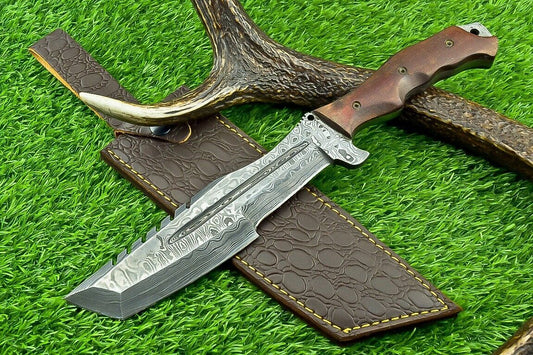 12 Inch Damascus Steel Bowie Tracker Knife with Micarta Handle