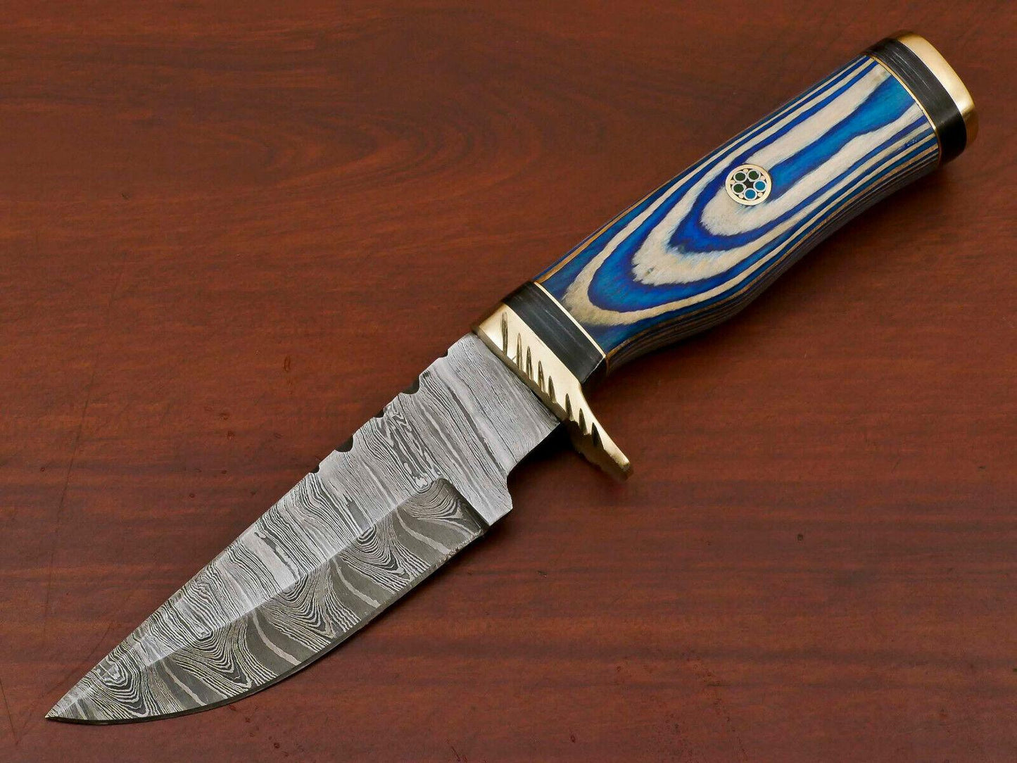8" Handmade Damascus Steel Bowie Knife – Pakka Wood Handle & Brass Guard