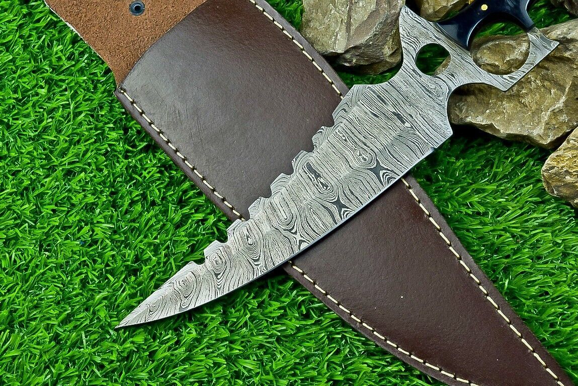 Heritage Forge 13 Inch Handmade Damascus Steel Bowie Knife with Stag and Buffalo Horn Handle