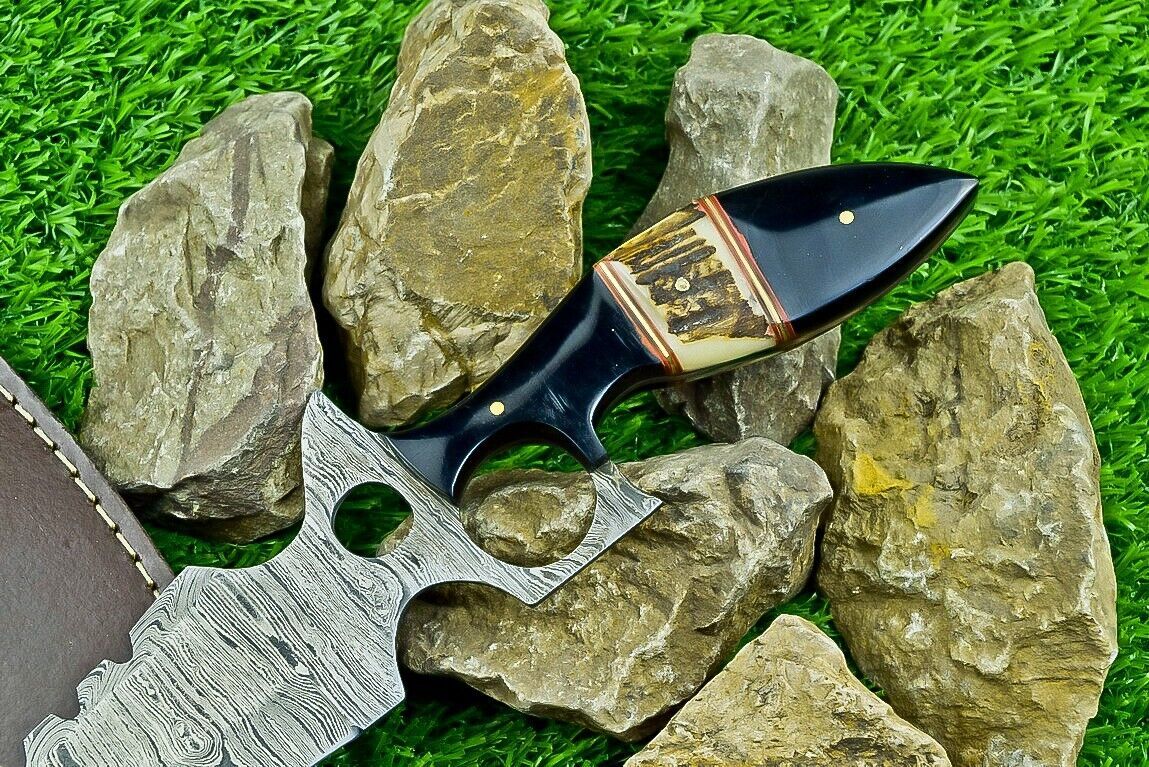 Heritage Forge 13 Inch Handmade Damascus Steel Bowie Knife with Stag and Buffalo Horn Handle