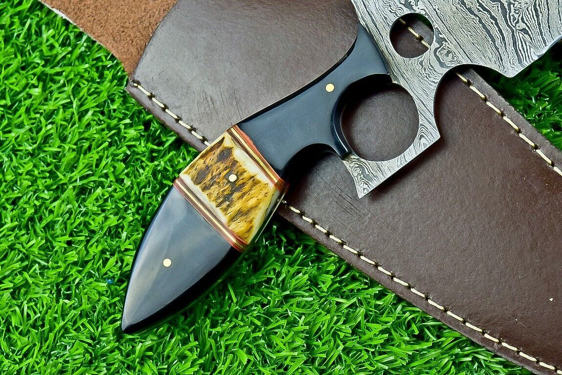 Heritage Forge 13 Inch Handmade Damascus Steel Bowie Knife with Stag and Buffalo Horn Handle