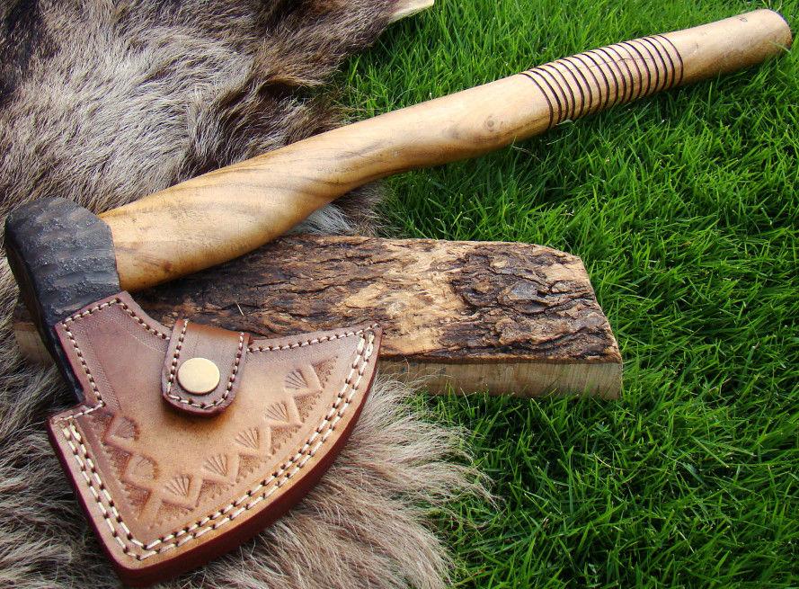 Custom Hand-Forged Viking Tomahawk | 1095 Carbon Steel Hunting Axe with Olive Wood Handle