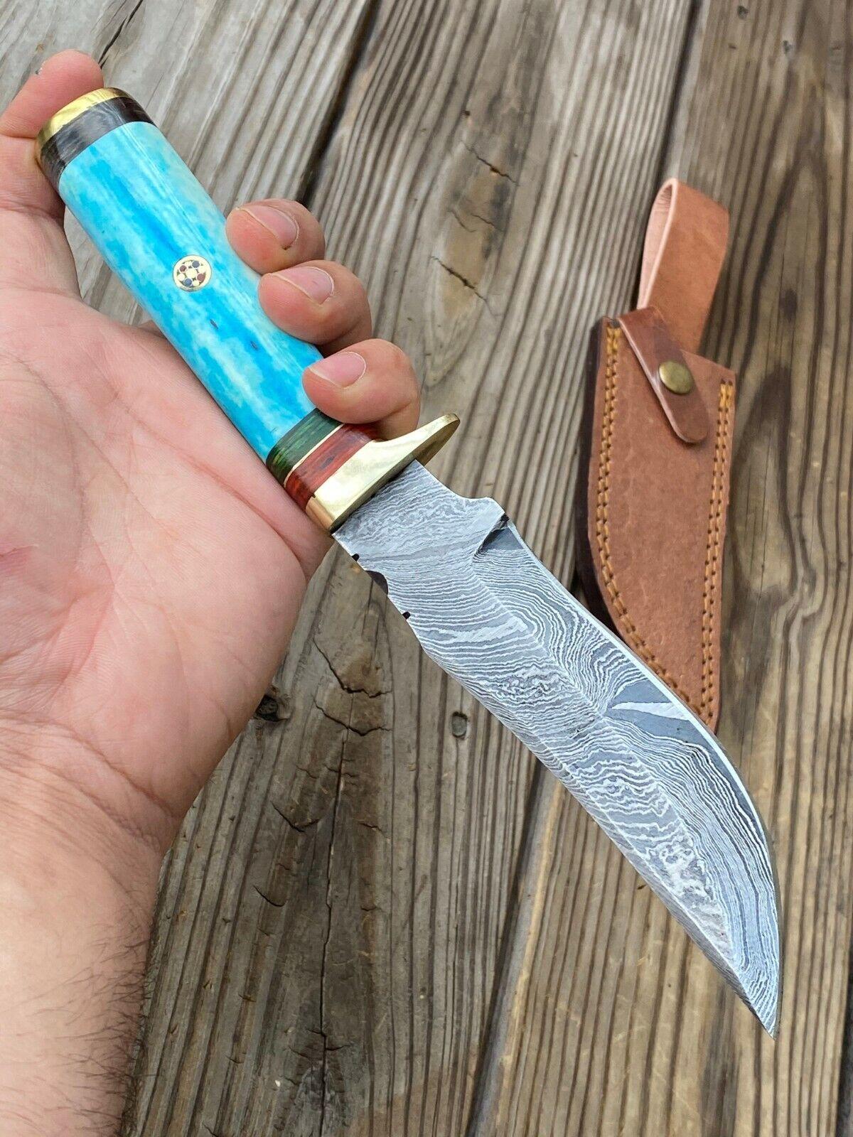 Handmade Damascus Steel Bowie Knife – Camel Bone Handle (10")