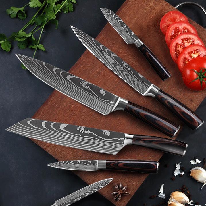3-Piece Japanese Damascus Pattern Stainless Steel Kitchen Chef Knife Set