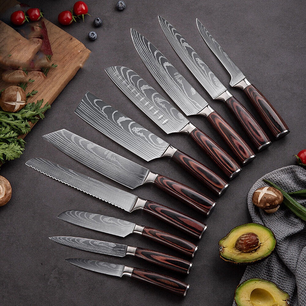 3-Piece Japanese Damascus Pattern Stainless Steel Kitchen Chef Knife Set