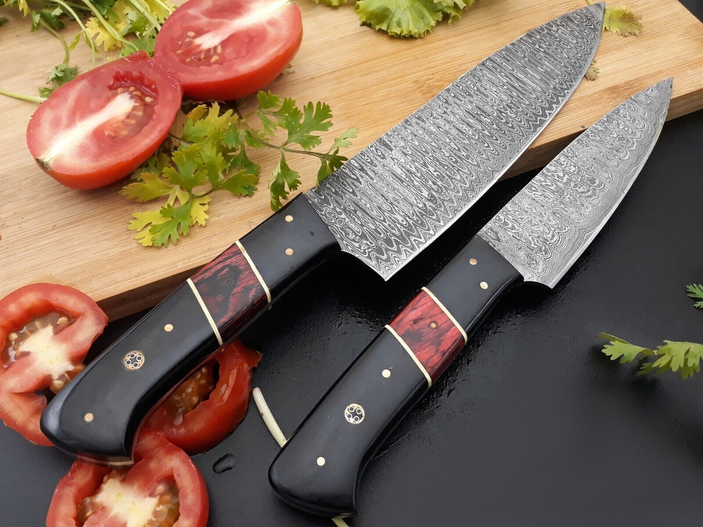 Custom Forged Damascus Steel Chef Knife Kitchen Knife Set with Sheath