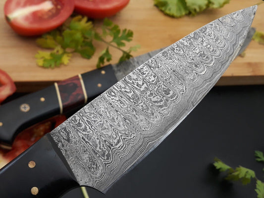 Custom Forged Damascus Steel Chef Knife Kitchen Knife Set with Sheath