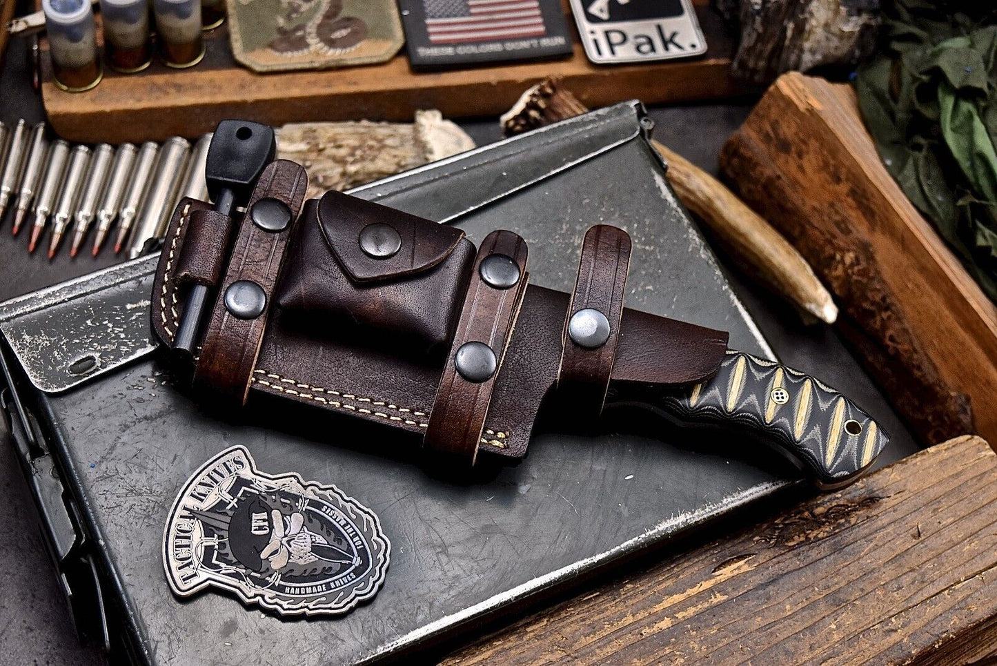 Handmade Damascus Steel Tracker Chopper Knife with Micarta Handle – Camping, Hunting, Survival & Outdoor Sport Knife with Leather Sheath