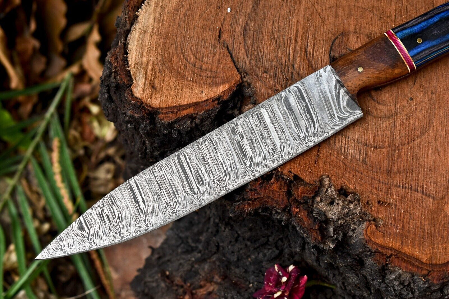 12.0" Handmade Damascus Blade Kitchen Full Tang Chef Knife – 384 Layers, Acid Etched, Hand-Polished Handle
