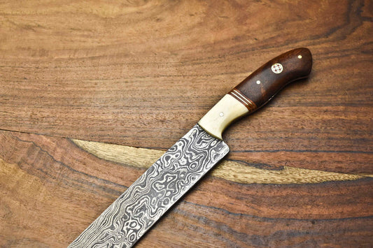 Custom Handmade Damascus Steel Chef Knife – Full Tang Sport Design