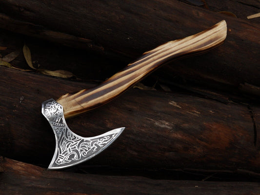 Handmade 18 Inch Viking Tomahawk Axe with Carbon Steel Blade and Ash Wood Handle