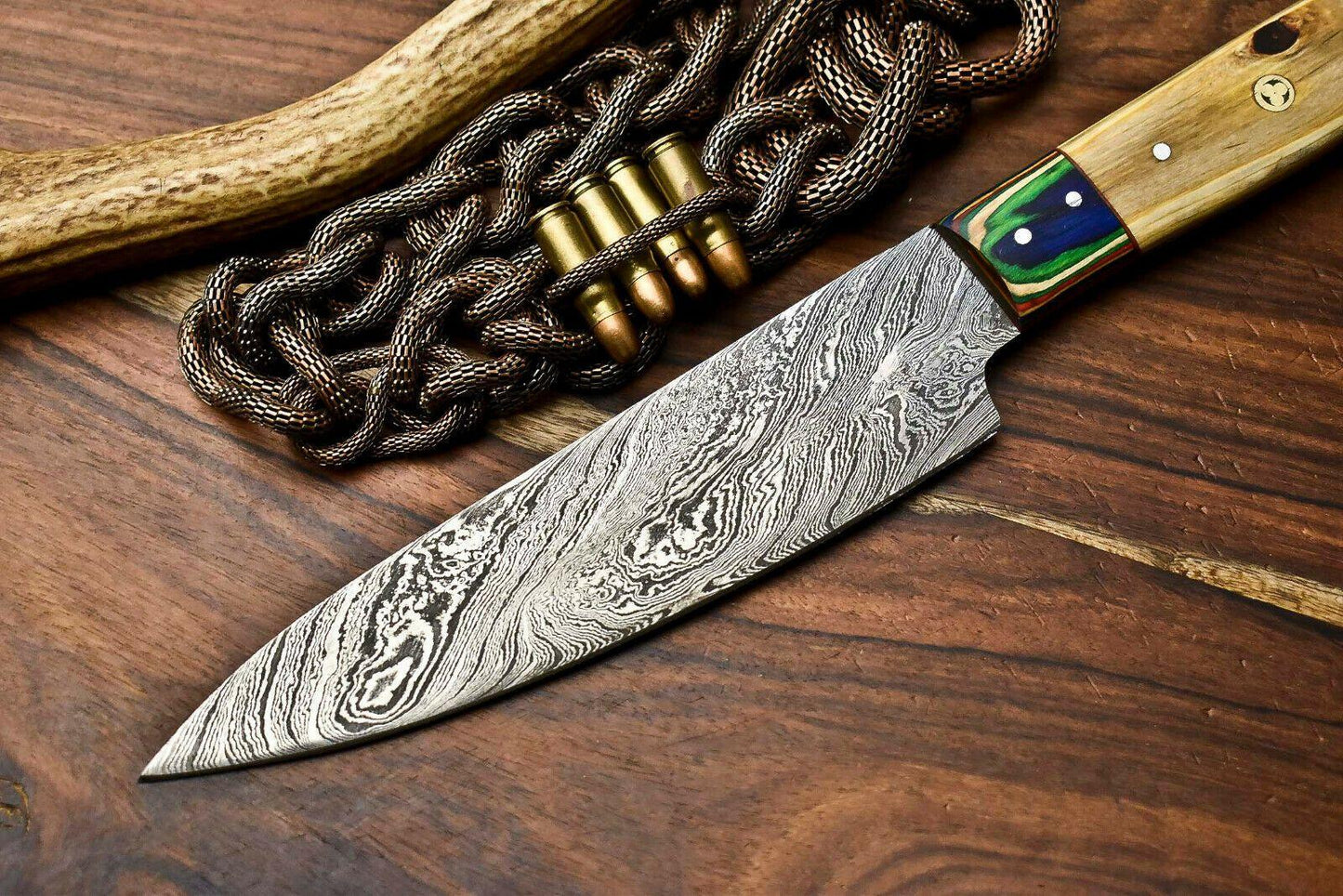 Hand Made Damascus Steel Blade Chef Kitchen Full Tang Knife | 12" Professional Kitchen Knife