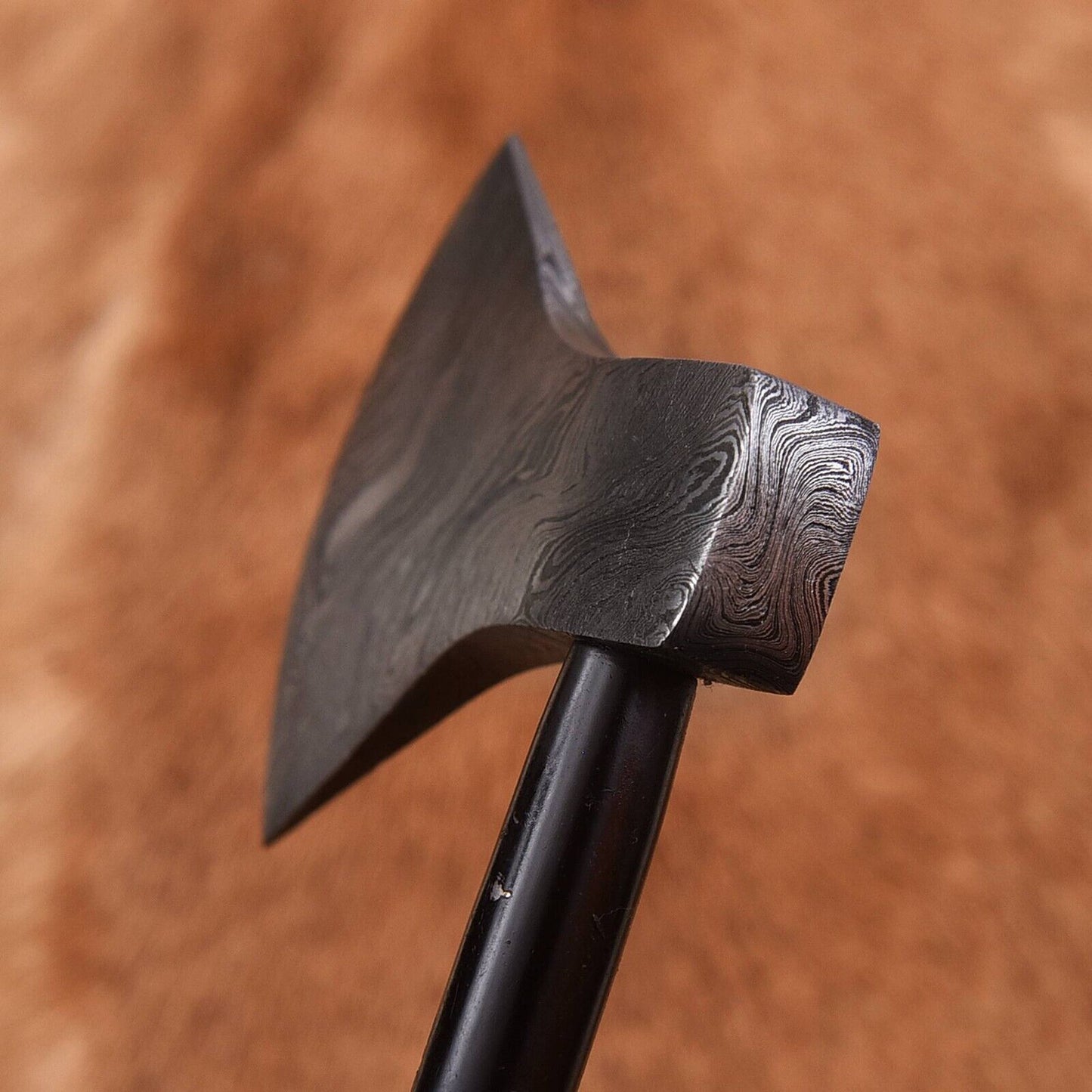 Custom Hand Forged Damascus Steel Viking Camping Hatchet Tomahawk with Wood Handle and Leather Sheath