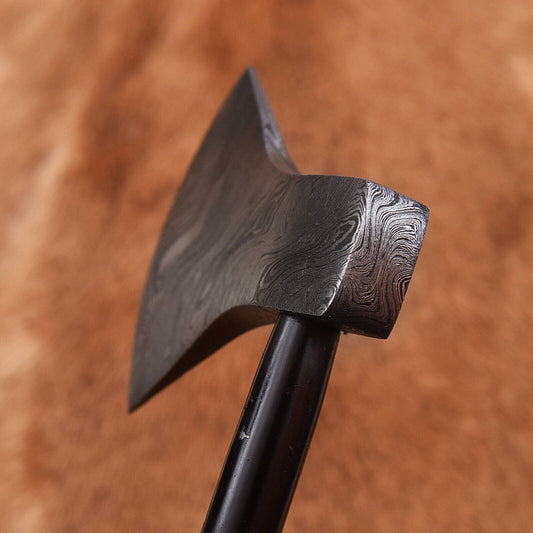 Custom Hand Forged Damascus Steel Viking Camping Hatchet Tomahawk with Wood Handle and Leather Sheath