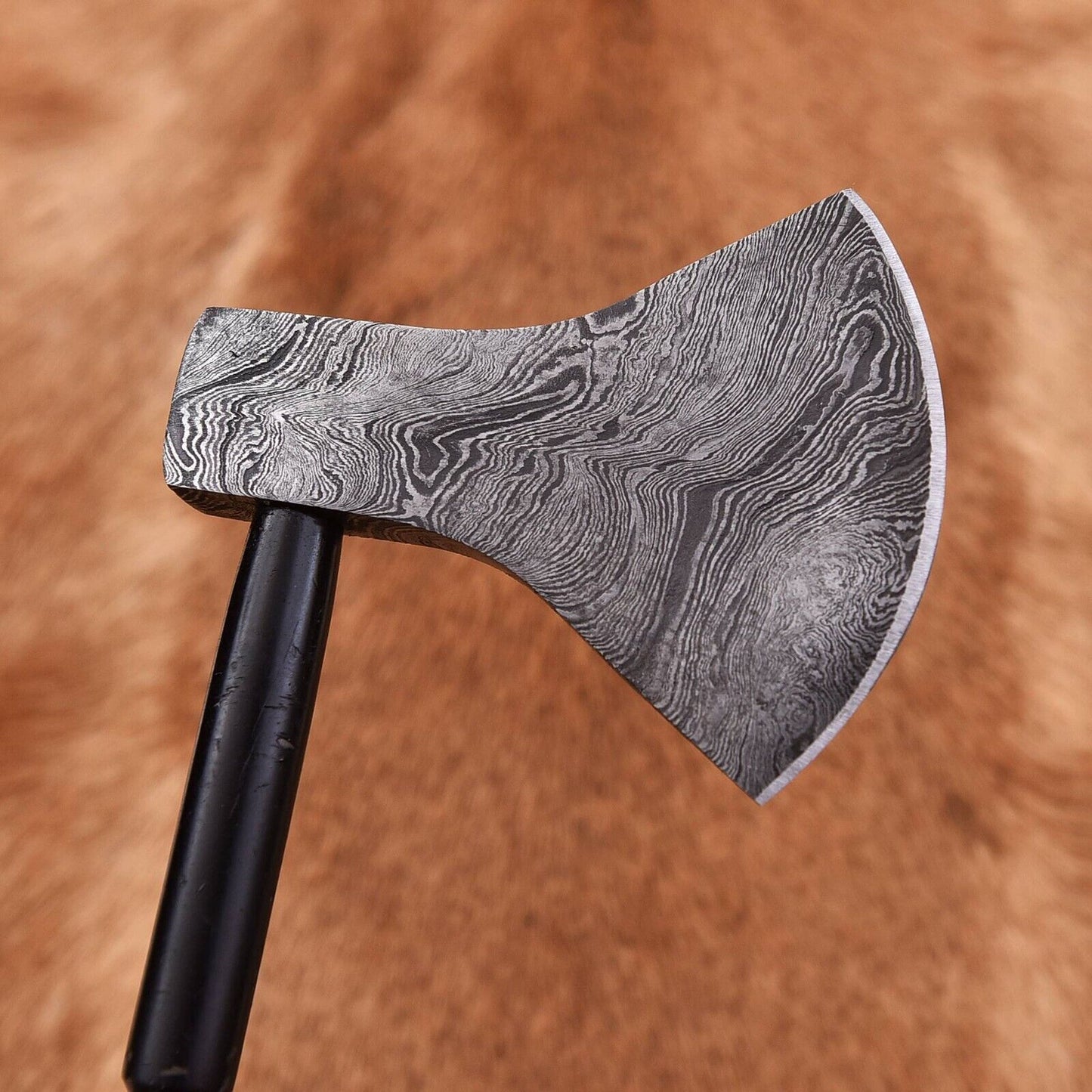 Custom Hand Forged Damascus Steel Viking Camping Hatchet Tomahawk with Wood Handle and Leather Sheath