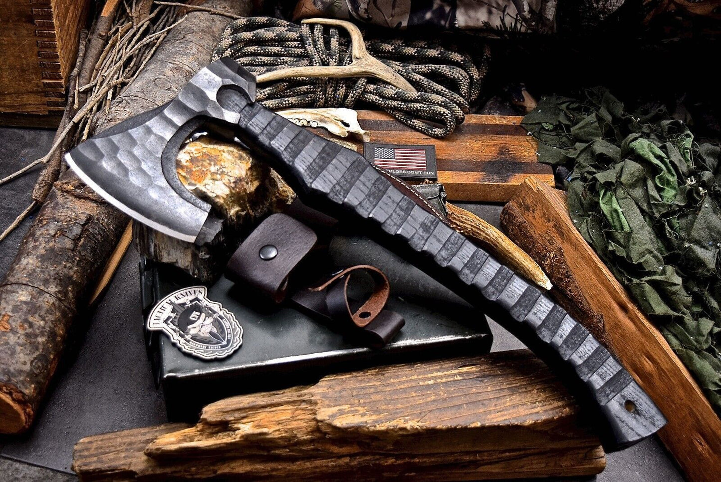 Handmade 19 Inch Viking Axe with 1095 Carbon Steel Blade and Ash Wood Handle