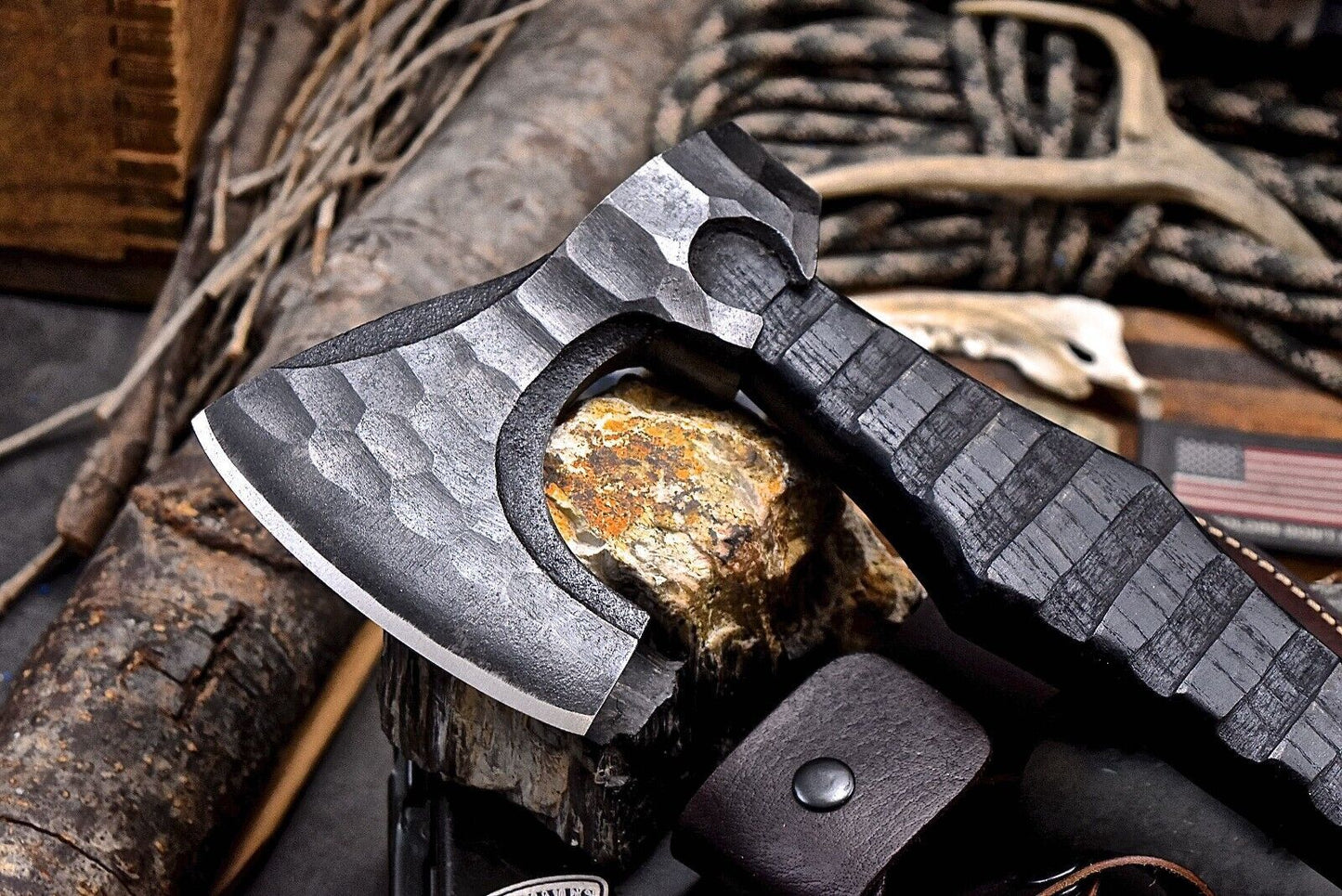 Handmade 19 Inch Viking Axe with 1095 Carbon Steel Blade and Ash Wood Handle