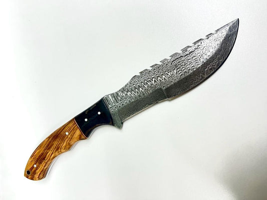 Handmade Custom Bowie Tracker Knife – Damascus Steel Hunting Camping Boot Knife with Sheath