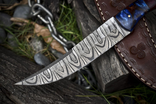 11.0" Twist Damascus Skinner Knife Mixed Material Handle Hunting Sports Blade