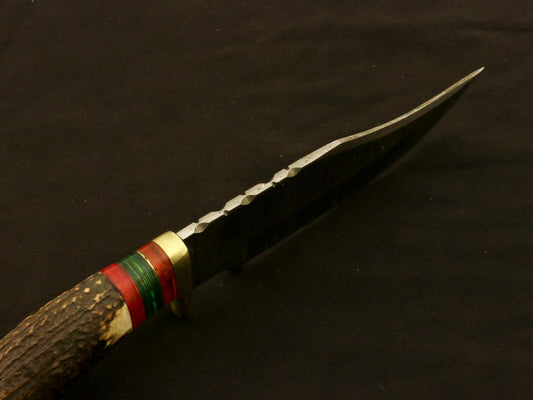 9.25" Damascus Bowie Knife with Stag & Pakka Wood Handle – Full Tang Blade
