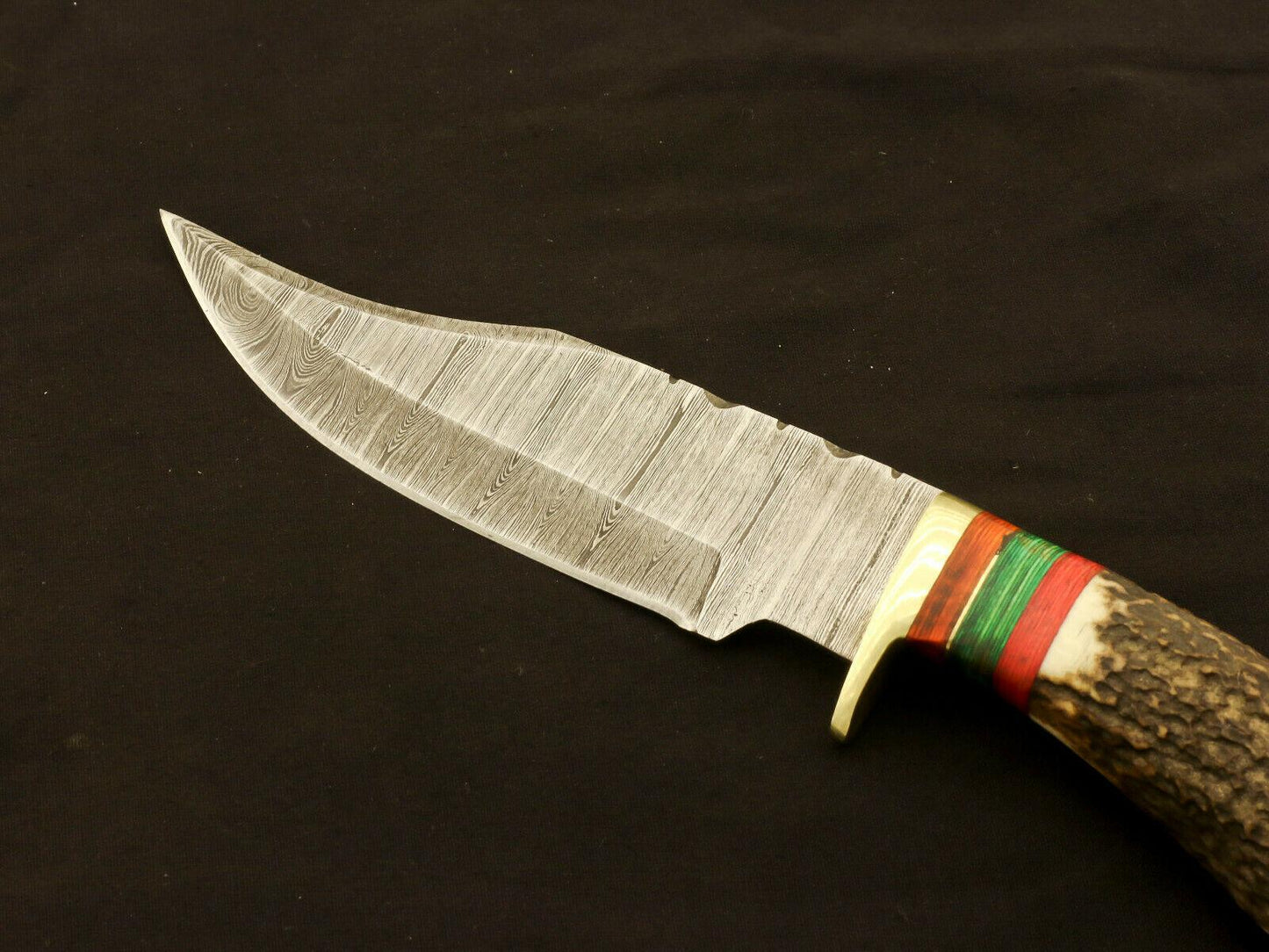 9.25" Damascus Bowie Knife with Stag & Pakka Wood Handle – Full Tang Blade