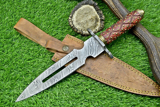 14 Inch Damascus Steel Dagger Hunting Knife with Hardwood Handle and Sheath