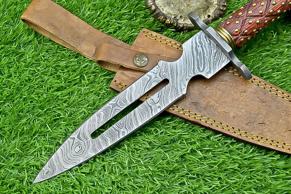 14 Inch Damascus Steel Dagger Hunting Knife with Hardwood Handle and Sheath