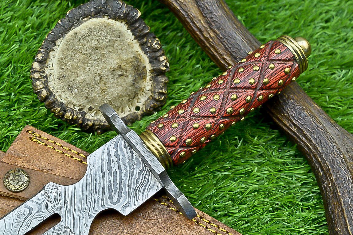 14 Inch Damascus Steel Dagger Hunting Knife with Hardwood Handle and Sheath