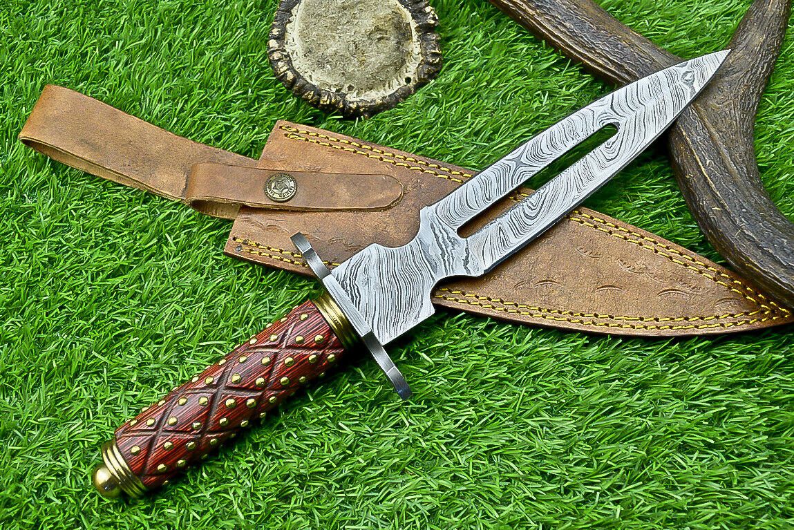 14 Inch Damascus Steel Dagger Hunting Knife with Hardwood Handle and Sheath