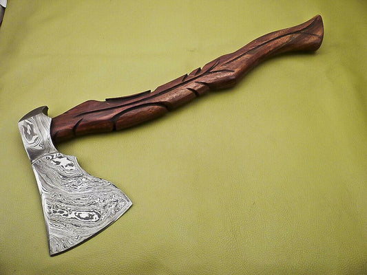 Hand Forged Damascus Axe Tomahawk Knife with Walnut Wood Handle | Integral Damascus Steel Axe