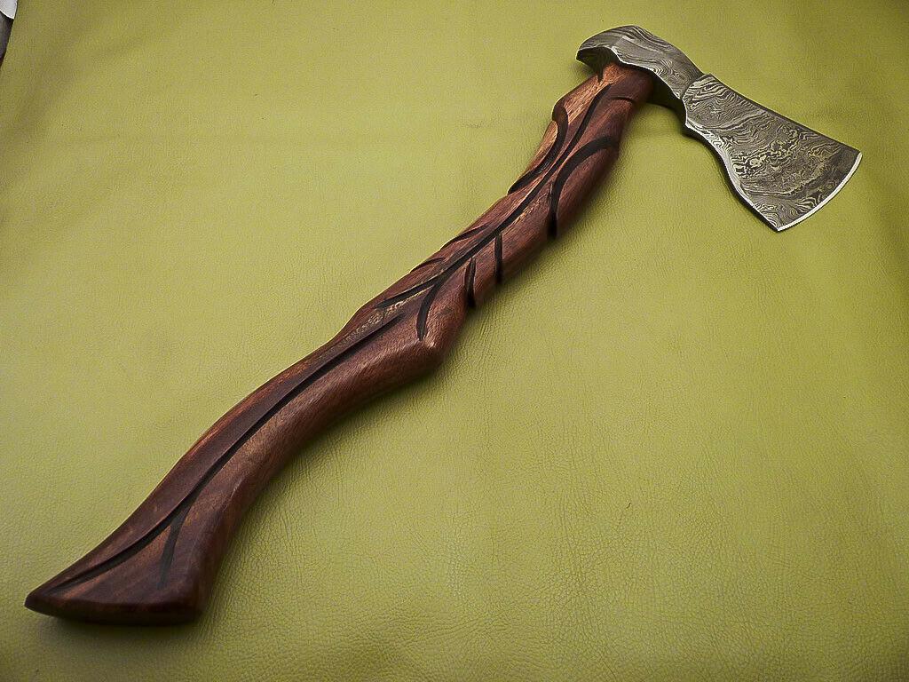 Hand Forged Damascus Axe Tomahawk Knife with Walnut Wood Handle | Integral Damascus Steel Axe
