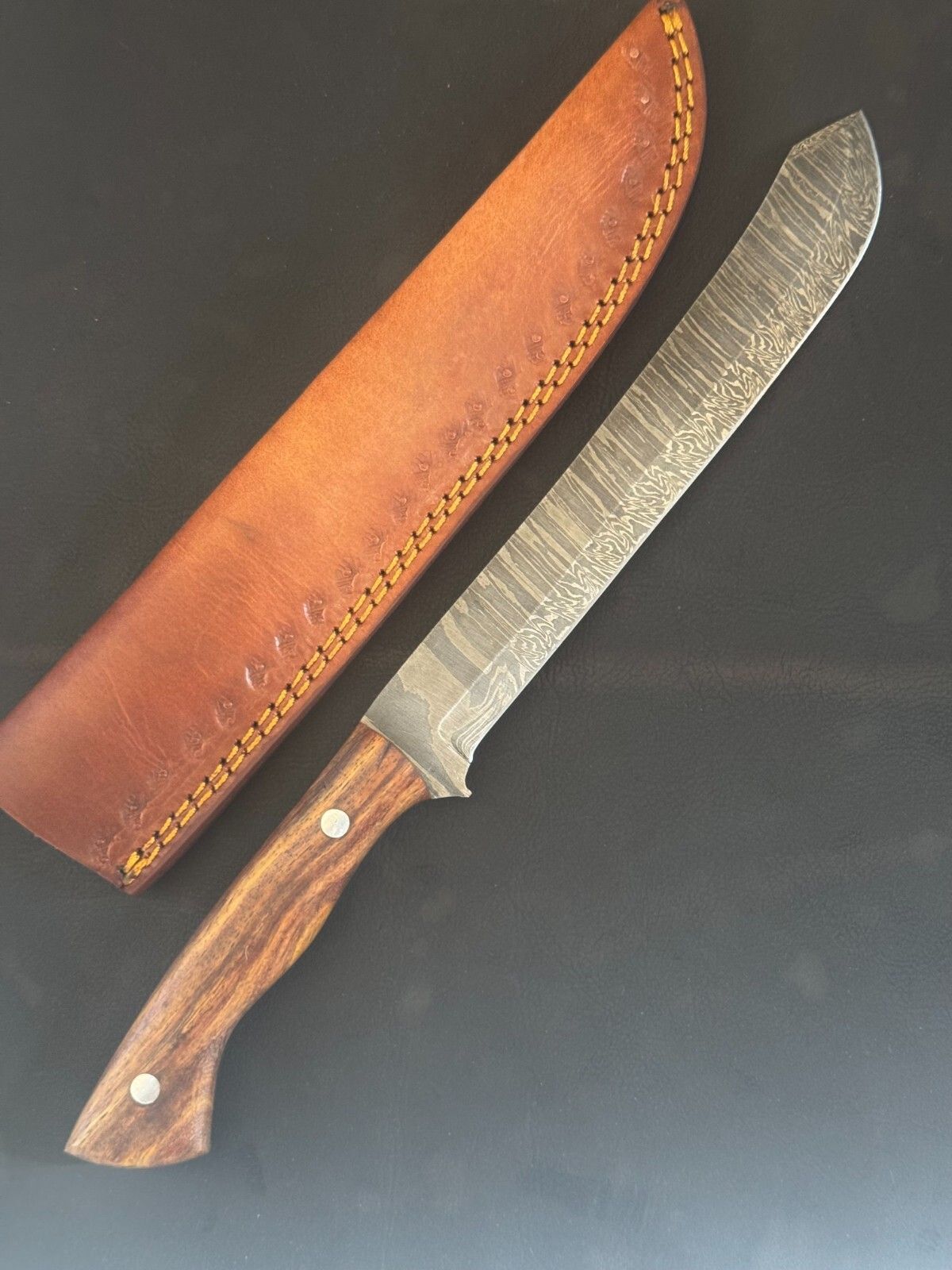 13" Professional Damascus Steel Kitchen Fillet Knife Rosewood Handle W/Sheath