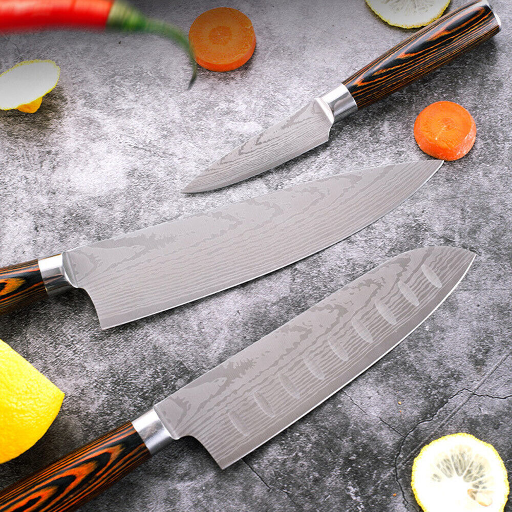 Heritage Forge 4pcs Japanese Kitchen Chef Knife Set – Damascus Pattern, High Carbon Stainless Steel