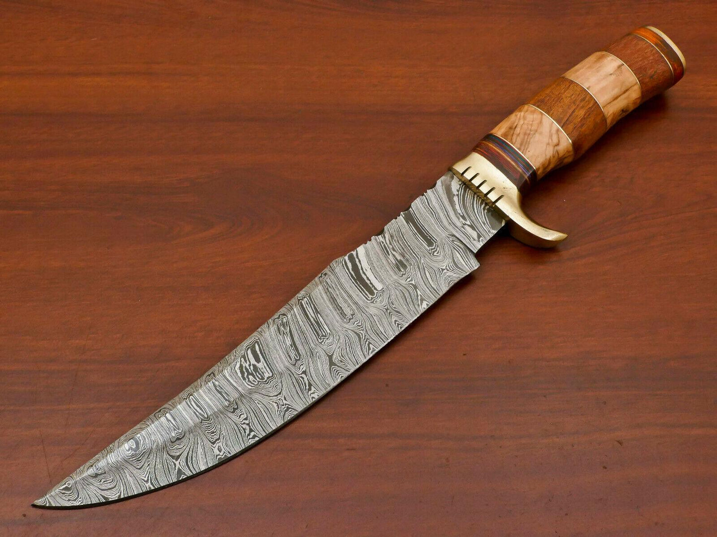 14" Damascus Steel Bowie Knife – Rosewood & Olive Wood Handle
