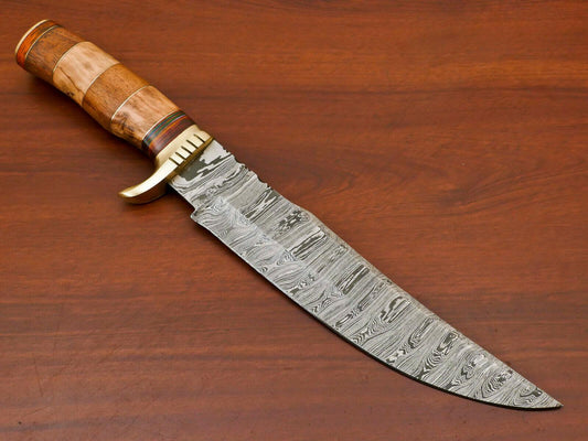 14" Damascus Steel Bowie Knife – Rosewood & Olive Wood Handle